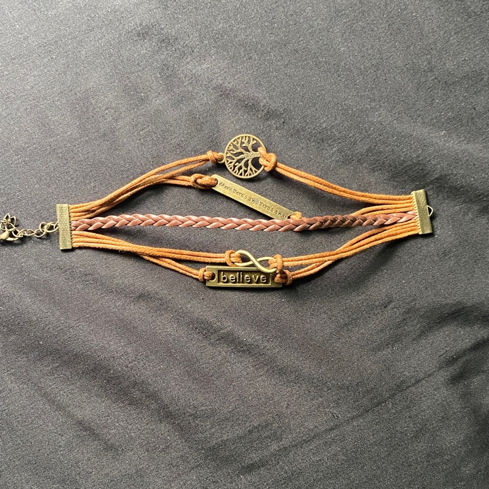 Believe Multi-Strand Brown Leather Bracelet